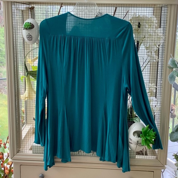 Soft Surroundings 1X A Line Asymmetrical Turquoise Topper Cardigan - Picture 3 of 4